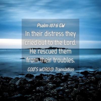Picture 04 - Psalm 107:6 GW - In their distress they cried out to the Lord. He - Bible Verse Picture