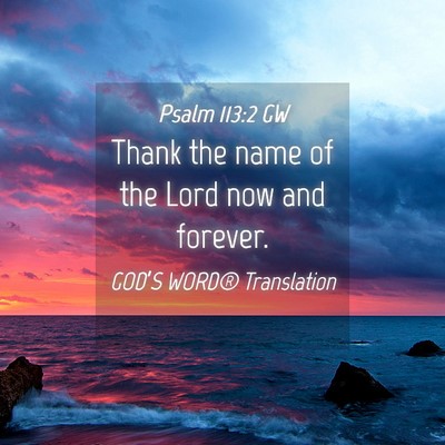 Picture 04 - Psalm 113:2 GW - Thank the name of the Lord now and - Bible Verse Picture