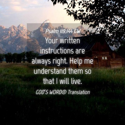 Picture 04 - Psalm 119:144 GW - Your written instructions are always right. Help - Bible Verse Picture