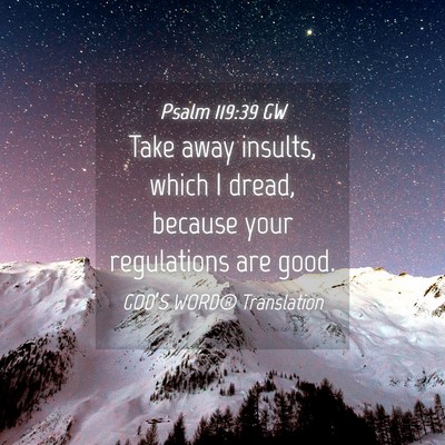 Picture 04 - Psalm 119:39 GW - Take away insults, which I dread, because your - Bible Verse Picture