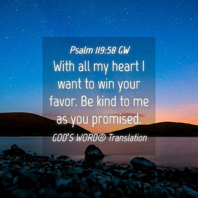 Picture 04 - Psalm 119:58 GW - With all my heart I want to win your favor. Be - Bible Verse Picture