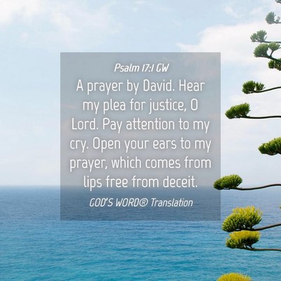 Picture 04 - Psalm 17:1 GW - A prayer by David. Hear my plea for justice, O - Bible Verse Picture