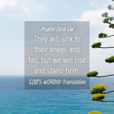 Picture 04 - Psalm 20:8 GW - They will sink to their knees and fall, but we - Bible Verse Picture
