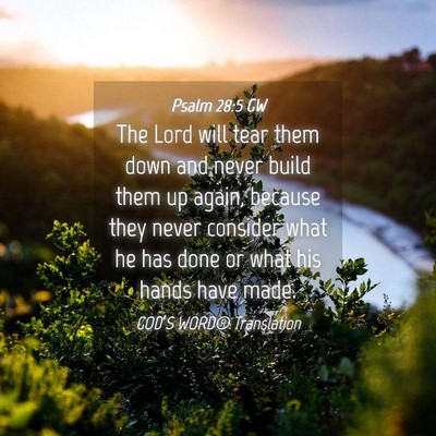 Picture 04 - Psalm 28:5 GW - The Lord will tear them down and never build them - Bible Verse Picture