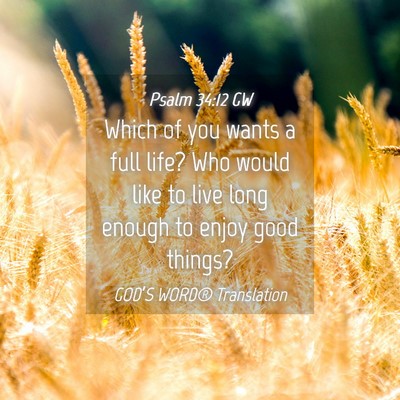 Picture 04 - Psalm 34:12 GW - Which of you wants a full life? Who would like to - Bible Verse Picture