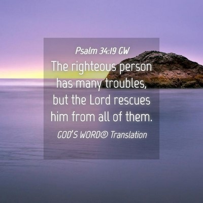 Picture 04 - Psalm 34:19 GW - The righteous person has many troubles, but the - Bible Verse Picture