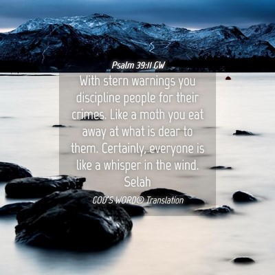 Picture 04 - Psalm 39:11 GW - With stern warnings you discipline people for - Bible Verse Picture