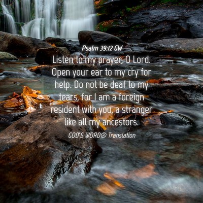 Picture 04 - Psalm 39:12 GW - Listen to my prayer, O Lord. Open your ear to my - Bible Verse Picture