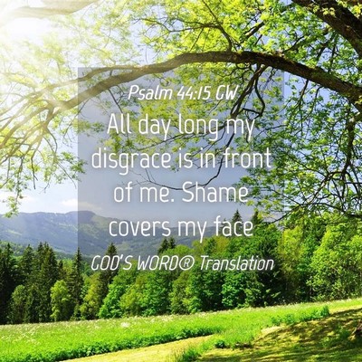 Picture 04 - Psalm 44:15 GW - All day long my disgrace is in front of me. Shame - Bible Verse Picture
