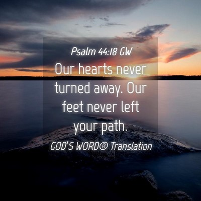 Picture 04 - Psalm 44:18 GW - Our hearts never turned away. Our feet never left - Bible Verse Picture