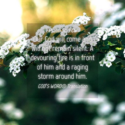 Picture 04 - Psalm 50:3 GW - Our God will come and will not remain silent. A - Bible Verse Picture