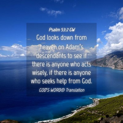 Picture 04 - Psalm 53:2 GW - God looks down from heaven on Adam’s - Bible Verse Picture