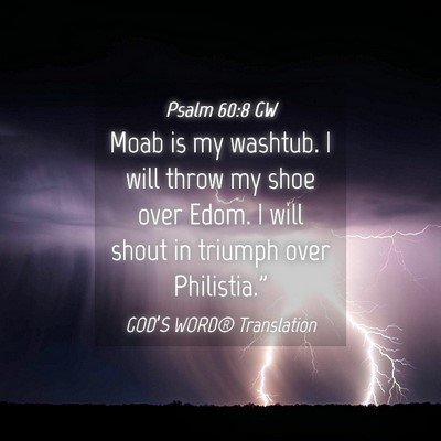 Picture 04 - Psalm 60:8 GW - Moab is my washtub. I will throw my shoe over - Bible Verse Picture