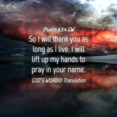 Picture 04 - Psalm 63:4 GW - So I will thank you as long as I live. I will - Bible Verse Picture