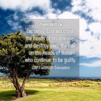 Picture 04 - Psalm 68:21 GW - Certainly, God will crush the heads of his - Bible Verse Picture