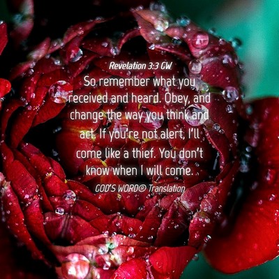 Picture 04 - Revelation 3:3 GW - So remember what you received and heard. Obey, - Bible Verse Picture