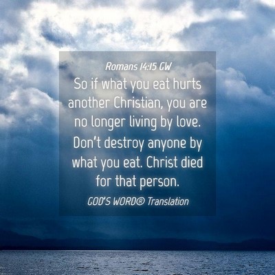 Picture 04 - Romans 14:15 GW - So if what you eat hurts another Christian, you - Bible Verse Picture