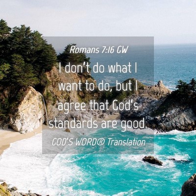 Picture 04 - Romans 7:16 GW - I don’t do what I want to do, but I agree that - Bible Verse Picture