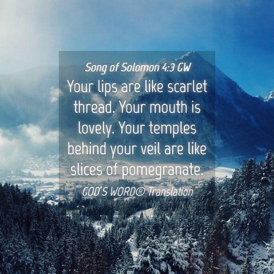 Picture 04 - Song of Solomon 4:3 GW - Your lips are like scarlet thread. Your mouth is - Bible Verse Picture
