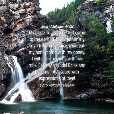 Picture 04 - Song of Solomon 5:1 GW - My bride, my sister, I will come to my garden. I - Bible Verse Picture