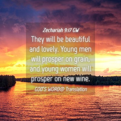 Picture 04 - Zechariah 9:17 GW - They will be beautiful and lovely. Young men will - Bible Verse Picture