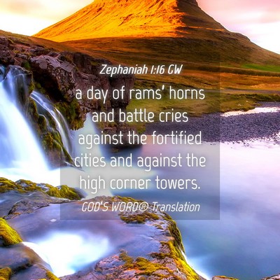 Picture 04 - Zephaniah 1:16 GW - a day of rams’ horns and battle cries against - Bible Verse Picture