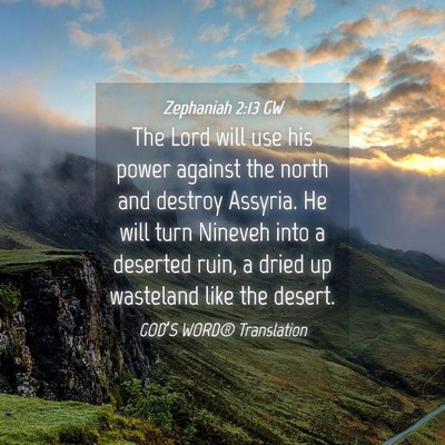 Picture 04 - Zephaniah 2:13 GW - The Lord will use his power against the north and - Bible Verse Picture