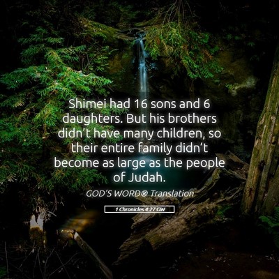 Picture 05 - 1 Chronicles 4:27 GW - Shimei had 16 sons and 6 daughters. But his - Bible Verse Picture