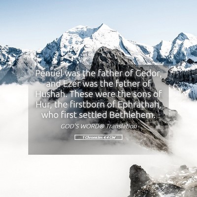 Picture 05 - 1 Chronicles 4:4 GW - Penuel was the father of Gedor, and Ezer was the - Bible Verse Picture