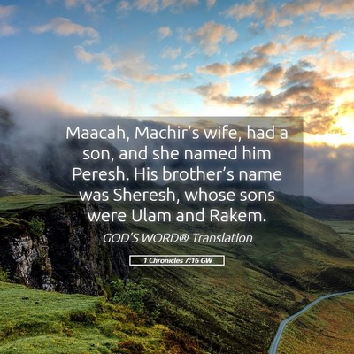Picture 05 - 1 Chronicles 7:16 GW - Maacah, Machir’s wife, had a son, and she named - Bible Verse Picture