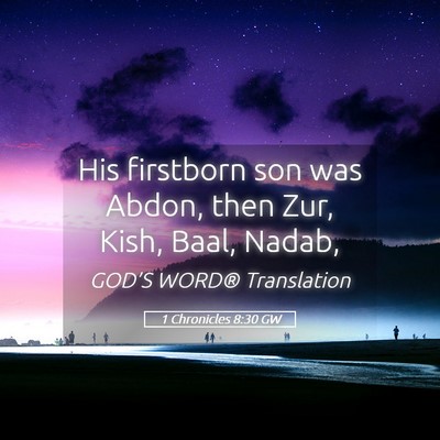 Picture 05 - 1 Chronicles 8:30 GW - His firstborn son was Abdon, then Zur, Kish, - Bible Verse Picture