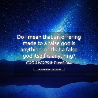 Picture 05 - 1 Corinthians 10:19 GW - Do I mean that an offering made to a false god is - Bible Verse Picture
