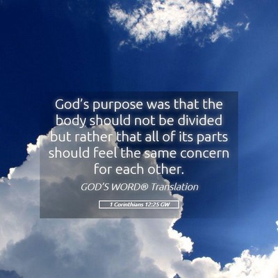 Picture 05 - 1 Corinthians 12:25 GW - God’s purpose was that the body should not be - Bible Verse Picture