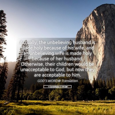 Picture 05 - 1 Corinthians 7:14 GW - Actually, the unbelieving husband is made holy - Bible Verse Picture