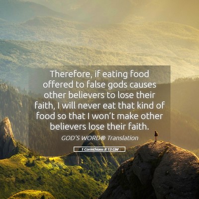 Picture 05 - 1 Corinthians 8:13 GW - Therefore, if eating food offered to false gods - Bible Verse Picture