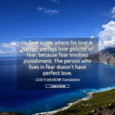Picture 05 - 1 John 4:18 GW - No fear exists where his love is. Rather, perfect - Bible Verse Picture