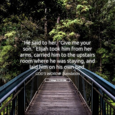 Picture 05 - 1 Kings 17:19 GW - He said to her, “Give me your son.” Elijah - Bible Verse Picture