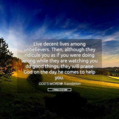 Picture 05 - 1 Peter 2:12 GW - Live decent lives among unbelievers. Then, - Bible Verse Picture
