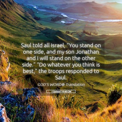 Picture 05 - 1 Samuel 14:40 GW - Saul told all Israel, “You stand on one side, - Bible Verse Picture