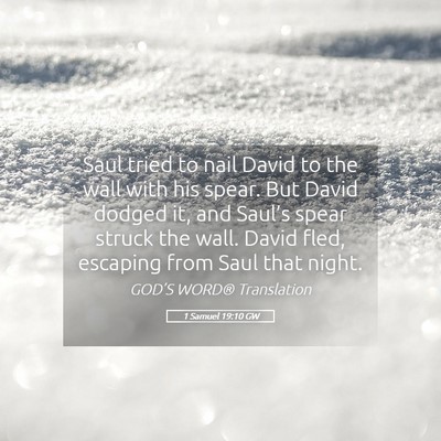 Picture 05 - 1 Samuel 19:10 GW - Saul tried to nail David to the wall with his - Bible Verse Picture