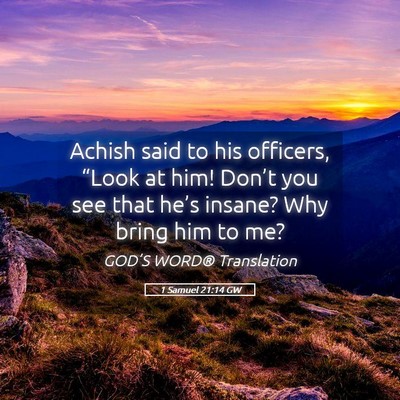 Picture 05 - 1 Samuel 21:14 GW - Achish said to his officers, “Look at him! - Bible Verse Picture