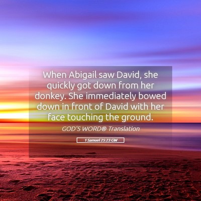 Picture 05 - 1 Samuel 25:23 GW - When Abigail saw David, she quickly got down from - Bible Verse Picture