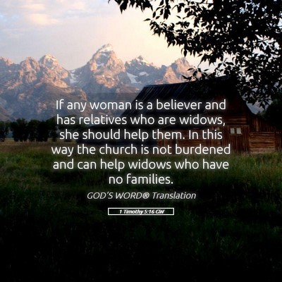 Picture 05 - 1 Timothy 5:16 GW - If any woman is a believer and has relatives who - Bible Verse Picture