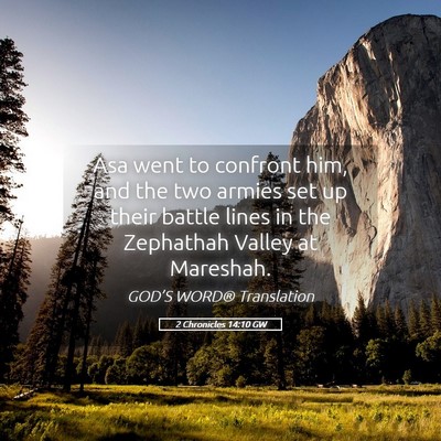 Picture 05 - 2 Chronicles 14:10 GW - Asa went to confront him, and the two armies set - Bible Verse Picture
