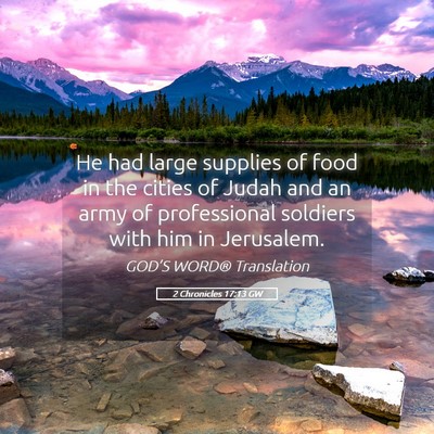 Picture 05 - 2 Chronicles 17:13 GW - He had large supplies of food in the cities of - Bible Verse Picture