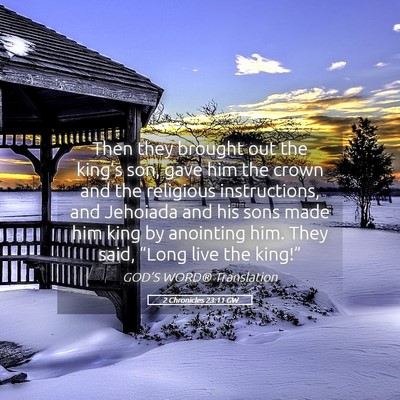 Picture 05 - 2 Chronicles 23:11 GW - Then they brought out the king’s son, gave him - Bible Verse Picture