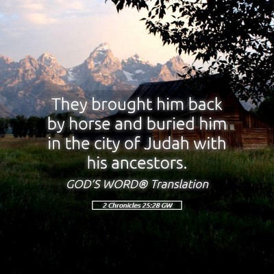 Picture 05 - 2 Chronicles 25:28 GW - They brought him back by horse and buried him in - Bible Verse Picture