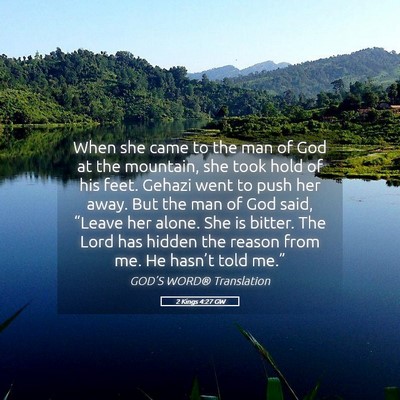 Picture 05 - 2 Kings 4:27 GW - When she came to the man of God at the mountain, - Bible Verse Picture
