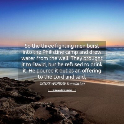 Picture 05 - 2 Samuel 23:16 GW - So the three fighting men burst into the - Bible Verse Picture