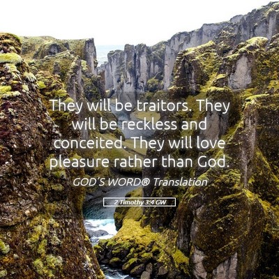 Picture 05 - 2 Timothy 3:4 GW - They will be traitors. They will be reckless and - Bible Verse Picture